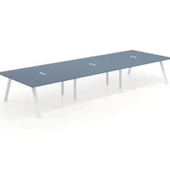 Mesa de oficina coworking triple UvePro fondo 166, cantos rectos, estructura blanca