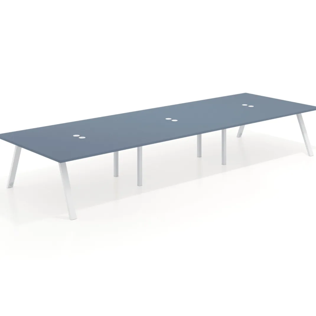 Mesa de oficina coworking triple UvePro fondo 166, cantos rectos, estructura blanca