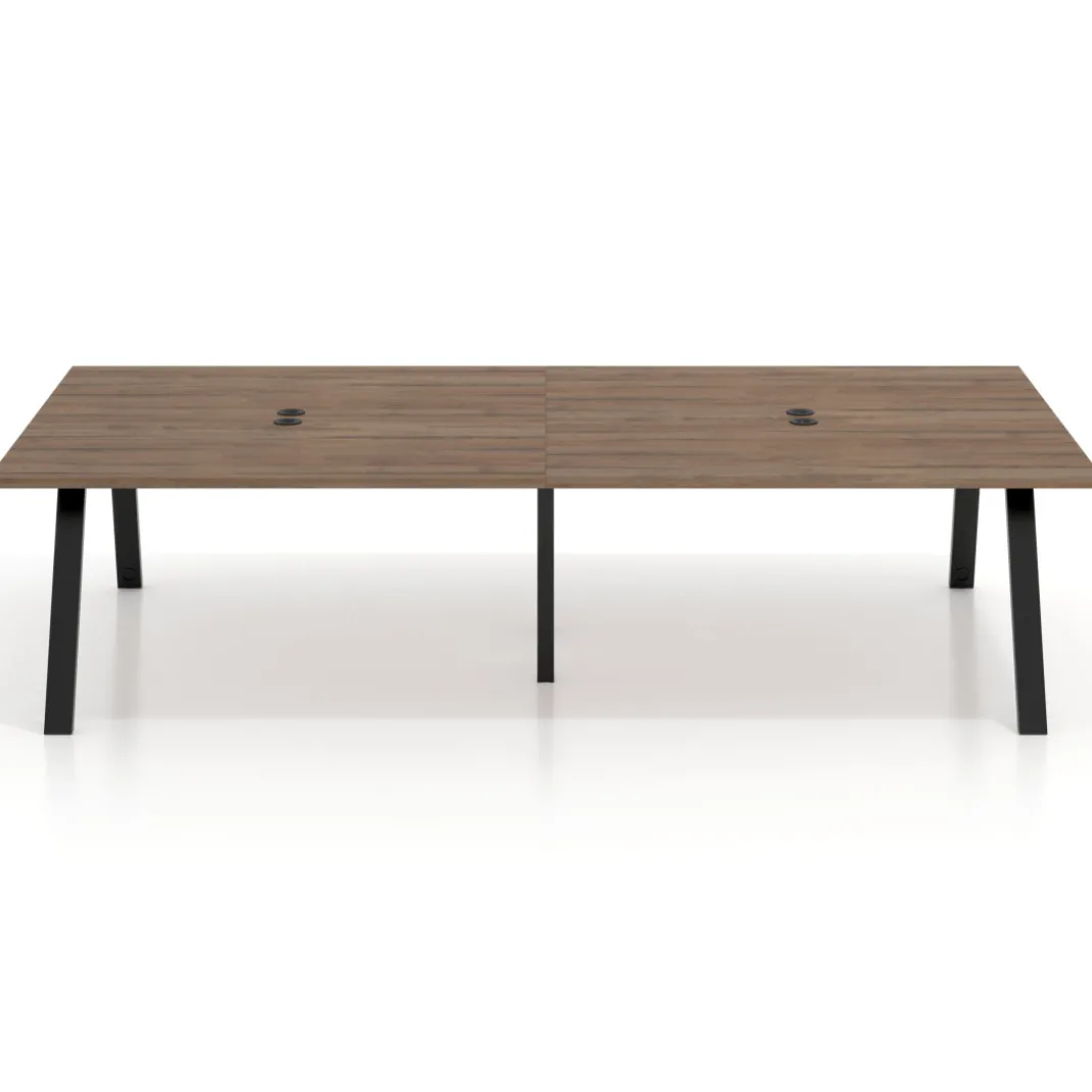 Mesa de oficina coworking doble UvePro fondo 166, cantos rectos, estructura negra