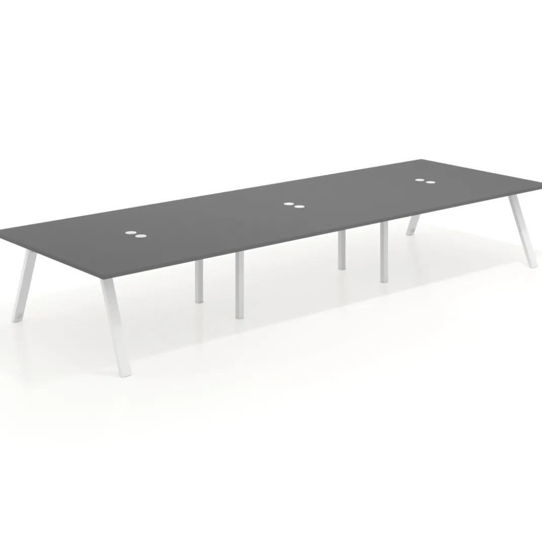 Mesa de oficina coworking triple UvePro fondo 166, cantos rectos, estructura blanca