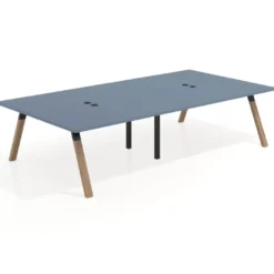 Mesa de oficina coworking doble UvePro fondo 166, cantos rectos, estructura negra/madera