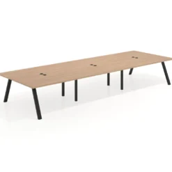 Mesa de oficina coworking triple UvePro fondo 166, cantos rectos, estructura negra