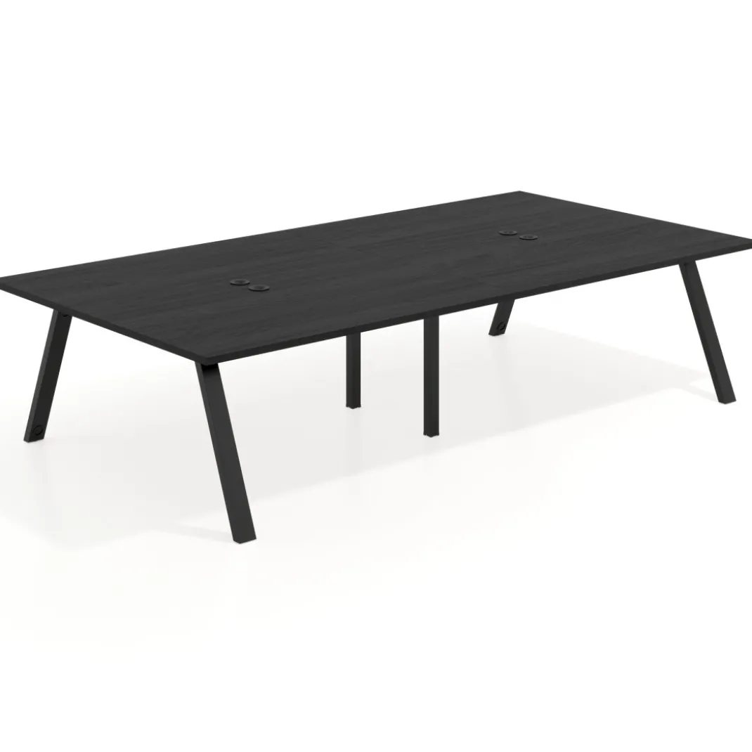 Mesa de oficina coworking doble UvePro fondo 166, cantos rectos, estructura negra