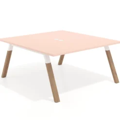 Mesa de oficina doble UvePro fondo 166, cantos rectos, estructura blanca/madera