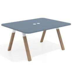 Mesa de oficina doble UvePro fondo 126, cantos redondeados, estructura blanca/madera