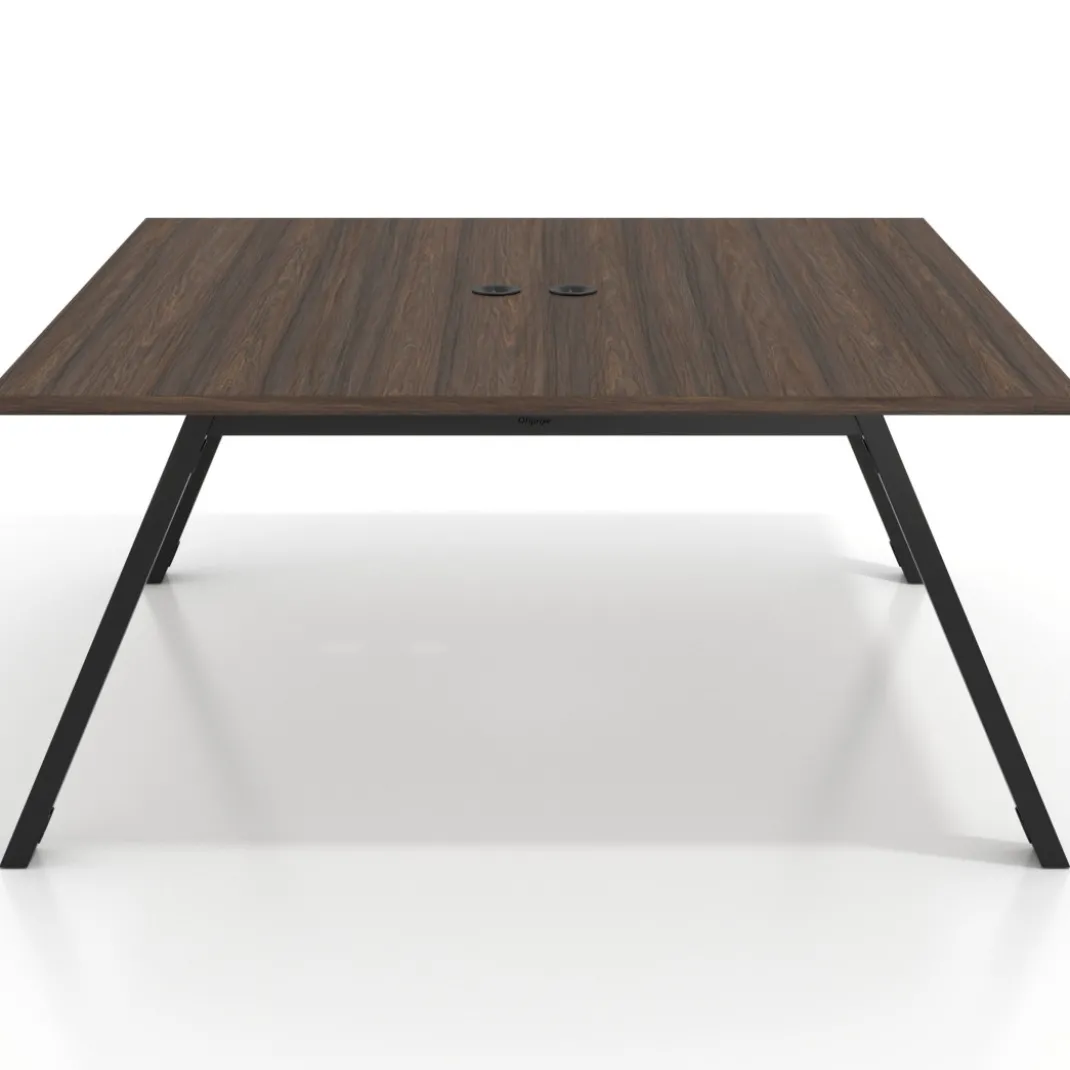 Mesa de oficina doble UvePro fondo 166, cantos rectos, estructura negra
