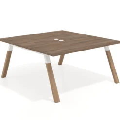 Mesa de oficina doble UvePro fondo 166, cantos rectos, estructura blanca/madera