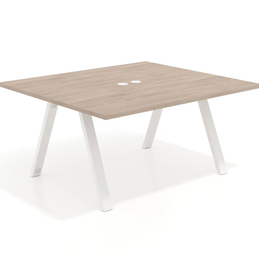 Mesa de oficina doble UvePro fondo 142, cantos rectos, estructura blanca
