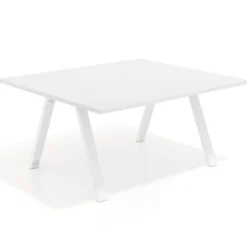 Mesa de oficina doble UvePro fondo 142, cantos rectos, estructura blanca