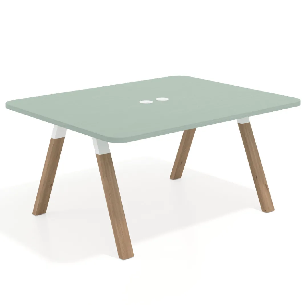 Mesa de oficina doble UvePro fondo 126, cantos redondeados, estructura blanca/madera
