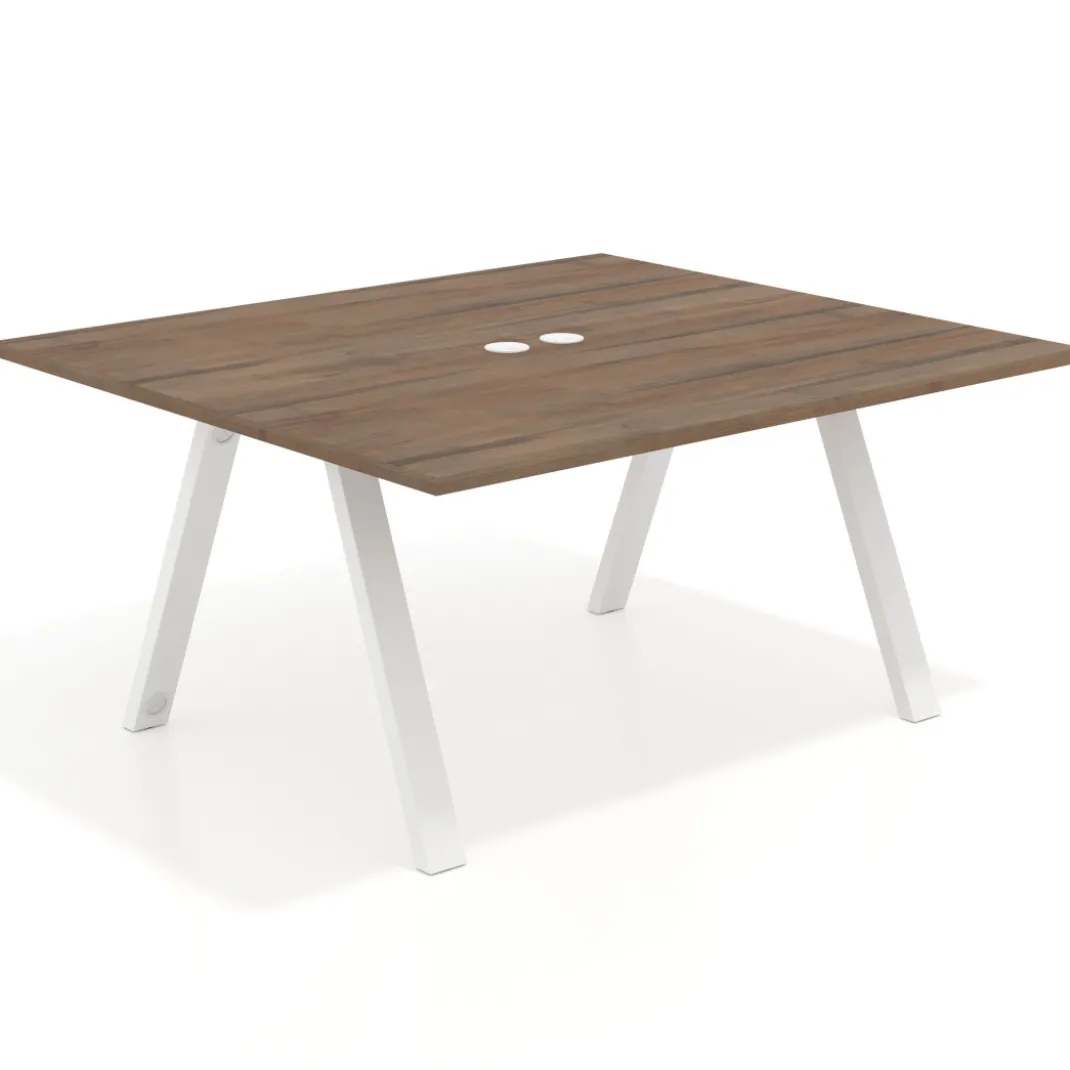 Mesa de oficina doble UvePro fondo 142, cantos rectos, estructura blanca