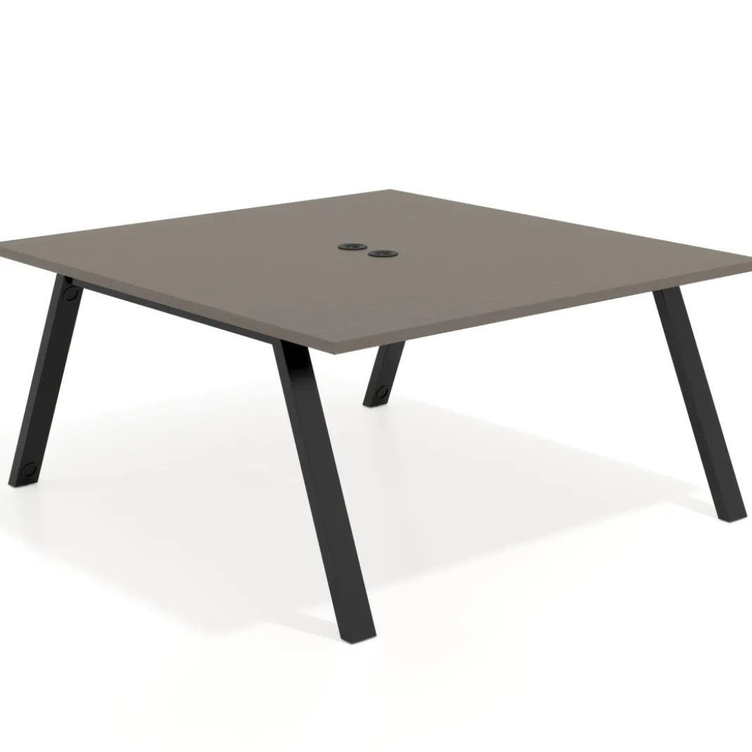 Mesa de oficina doble UvePro fondo 166, cantos rectos, estructura negra
