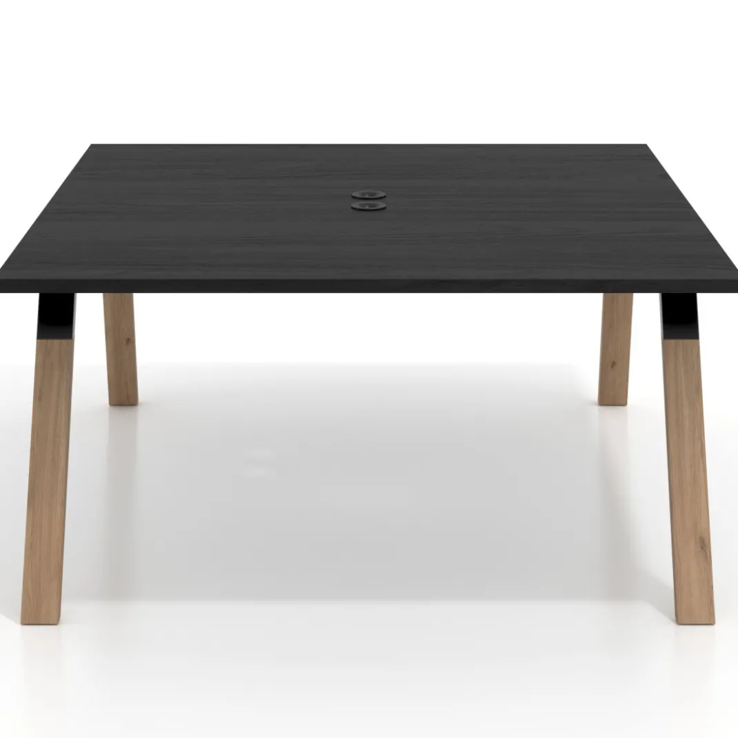 Mesa de oficina doble UvePro fondo 166, cantos rectos, estructura negra/madera