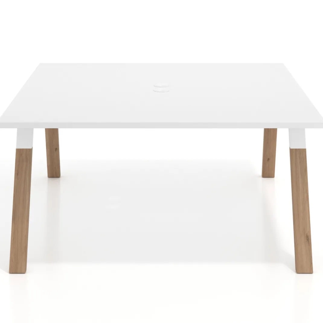 Mesa de oficina doble UvePro fondo 166, cantos rectos, estructura blanca/madera