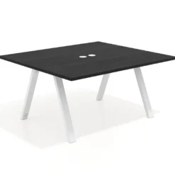 Mesa de oficina doble UvePro fondo 142, cantos rectos, estructura blanca