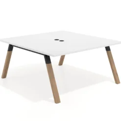 Mesa de oficina doble UvePro fondo 166, cantos rectos, estructura negra/madera