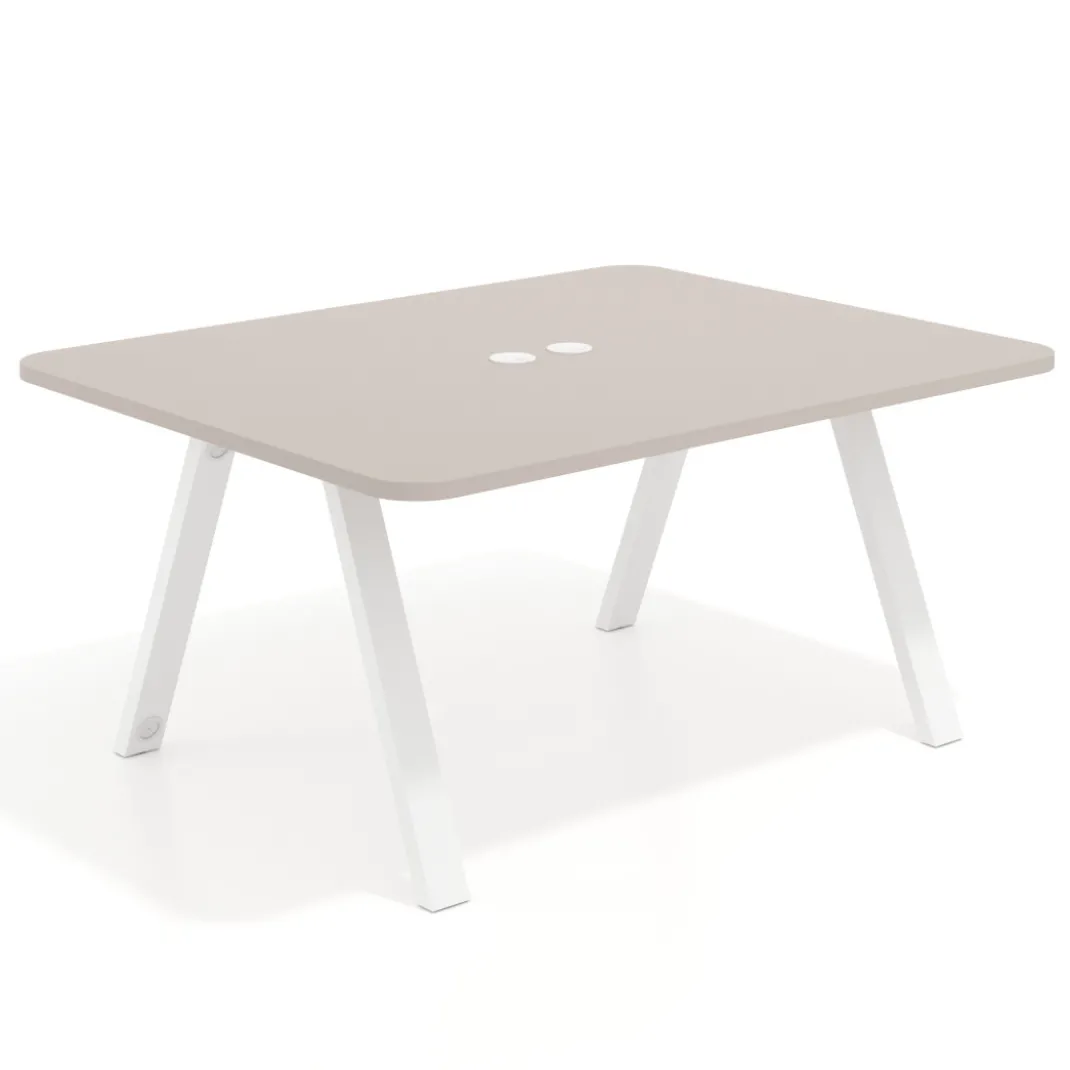 Mesa de oficina doble UvePro fondo 126, cantos redondeados, estructura blanca