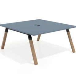Mesa de oficina doble UvePro fondo 166, cantos rectos, estructura negra/madera