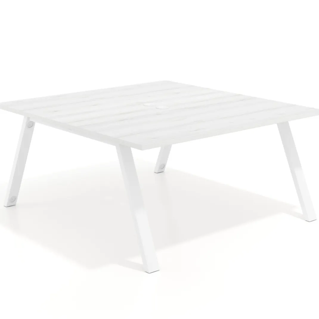 Mesa de oficina doble UvePro fondo 166, cantos rectos, estructura blanca