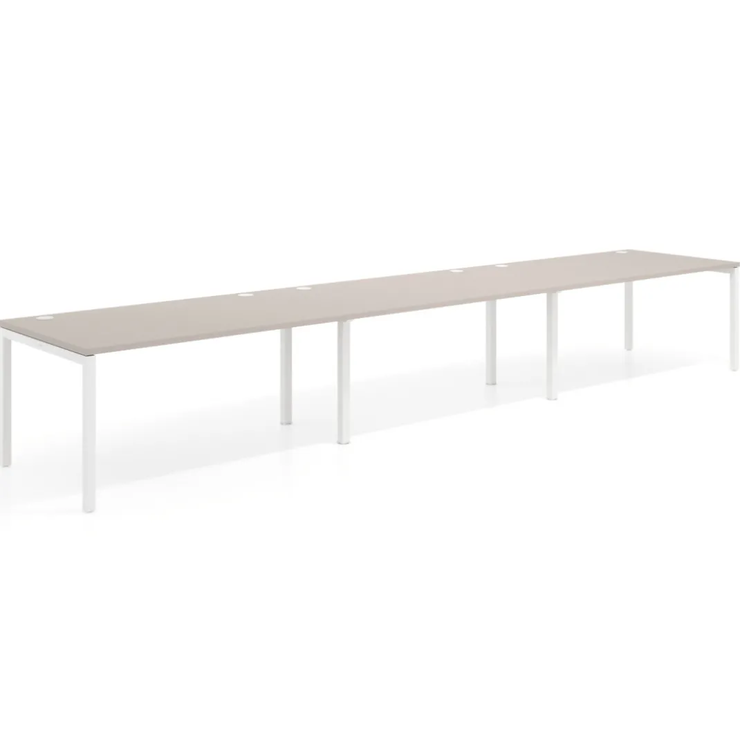 Mesa de oficina en continuidad progresiva triple Kube, fondo 100cm, estructura blanca