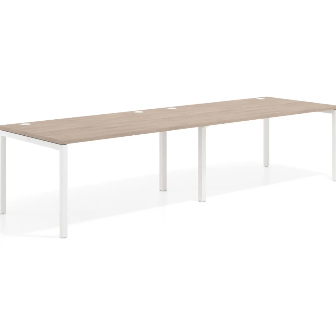 Mesa de oficina en continuidad progresiva doble Kube, fondo 100cm, estructura blanca