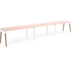 Mesa de oficina en continuidad Arki triple con bordes redondeados, fondo 80cm