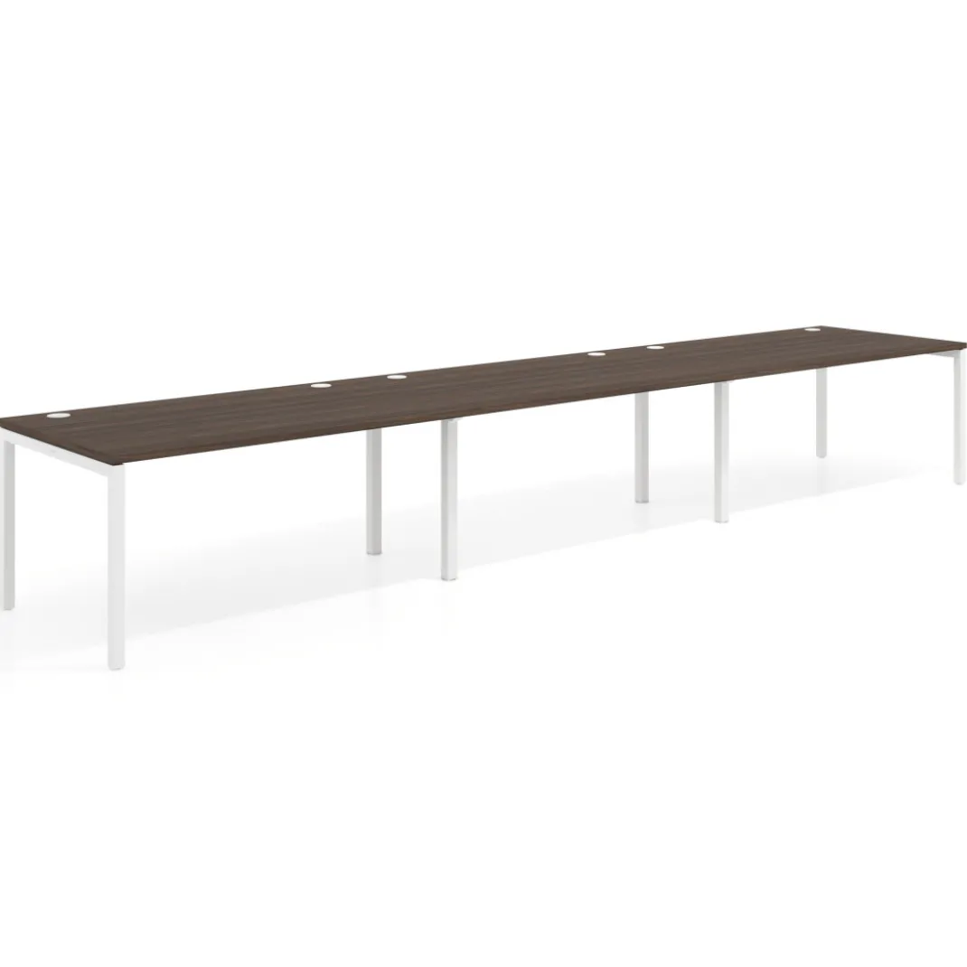 Mesa de oficina en continuidad progresiva triple Kube, fondo 100cm, estructura blanca