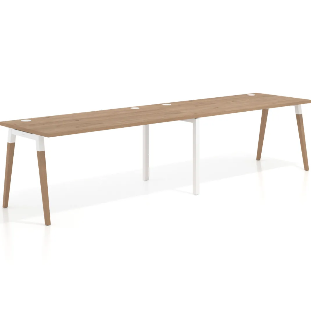 Mesa de oficina en continuidad Arki doble, patas de madera, fondo 80cm