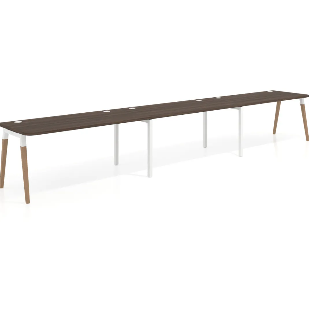 Mesa de oficina en continuidad Arki triple con bordes redondeados, fondo 80cm