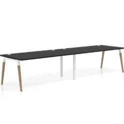 Mesa de oficina en continuidad Arki doble, patas de madera, fondo 100cm