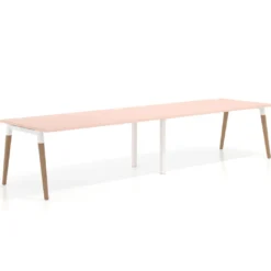 Mesa de oficina en continuidad Arki doble, patas de madera, fondo 100cm