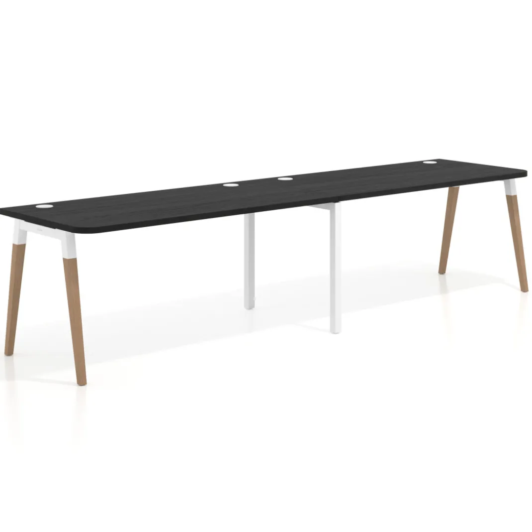 Mesa de oficina en continuidad Arki doble con bordes redondeados, fondo 80cm