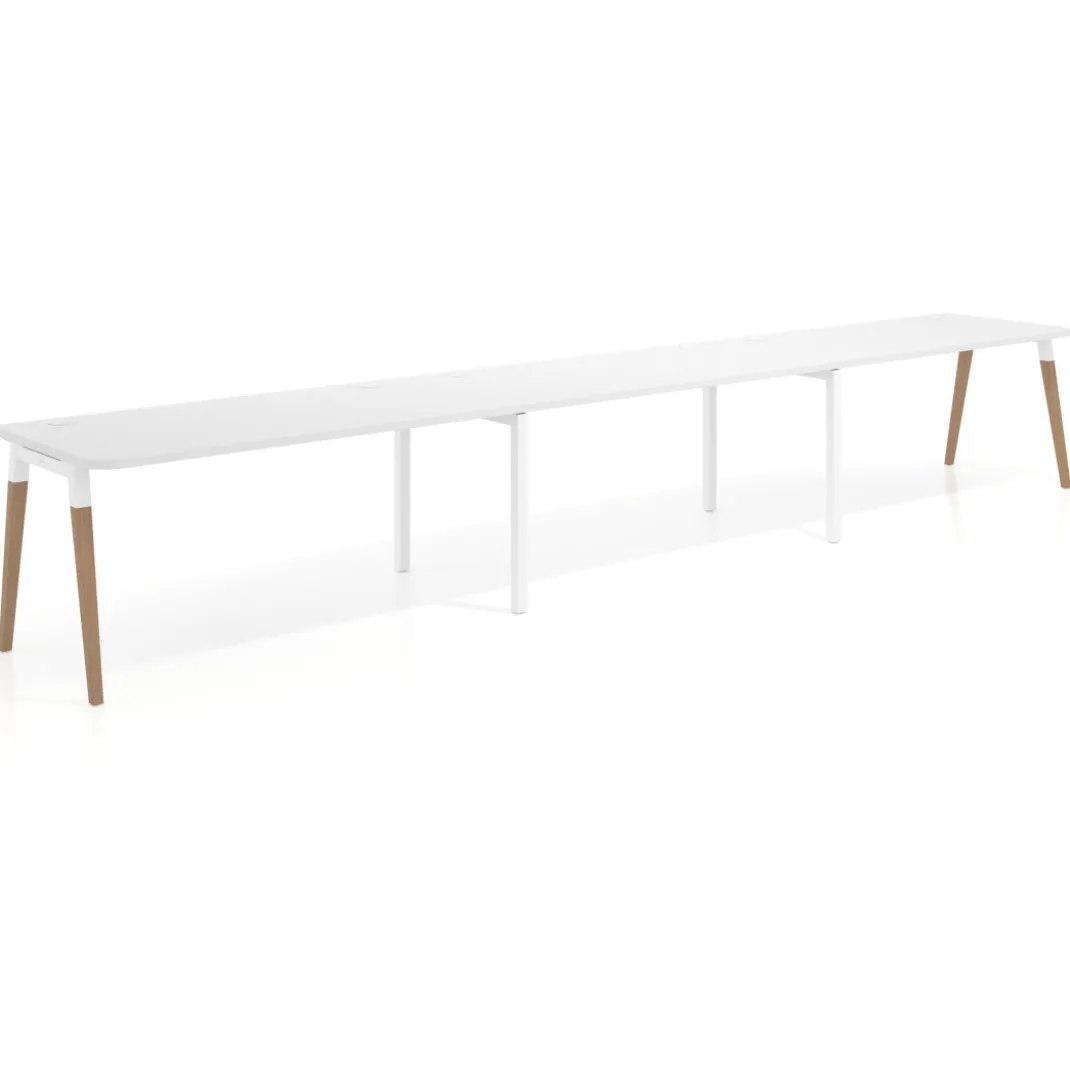 Mesa de oficina en continuidad Arki triple con bordes redondeados, fondo 80cm
