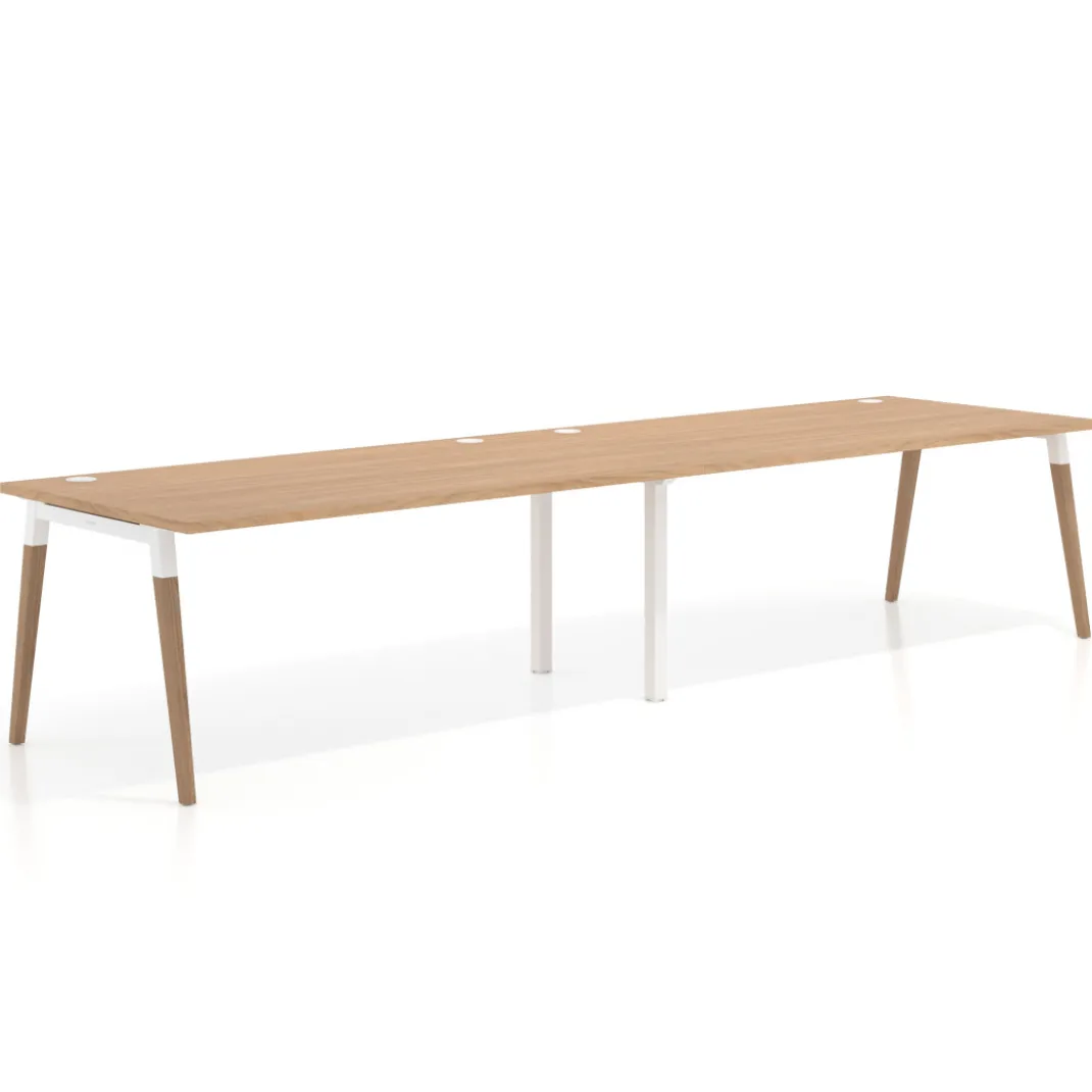 Mesa de oficina en continuidad Arki doble, patas de madera, fondo 100cm