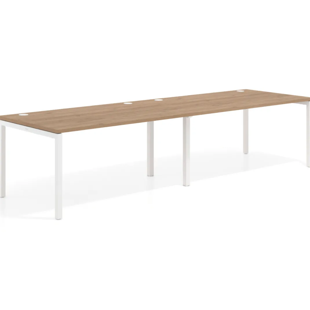 Mesa de oficina en continuidad progresiva doble Kube, fondo 100cm, estructura blanca