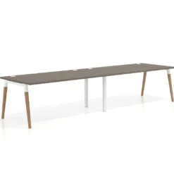 Mesa de oficina en continuidad Arki doble, patas de madera, fondo 100cm
