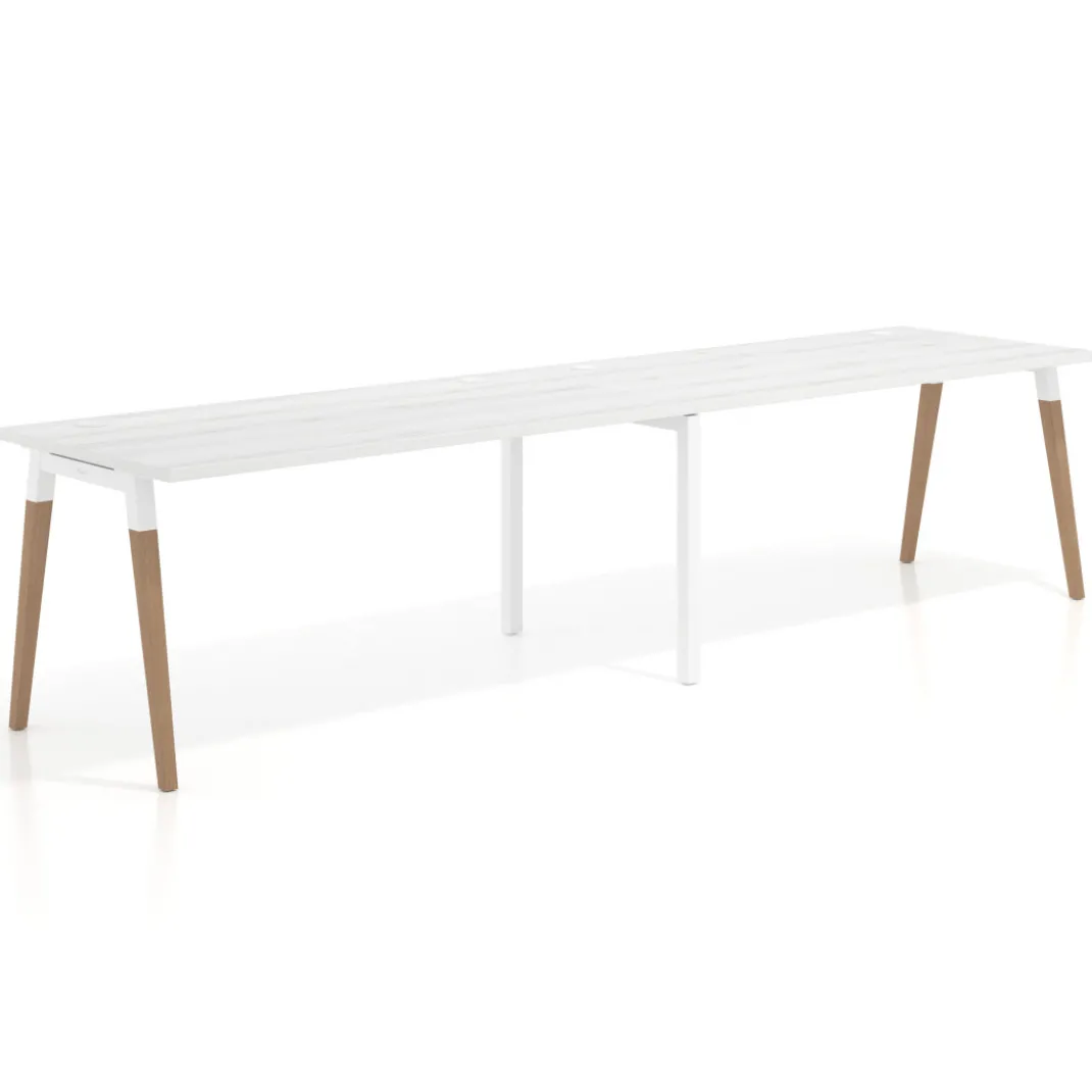 Mesa de oficina en continuidad Arki doble, patas de madera, fondo 80cm