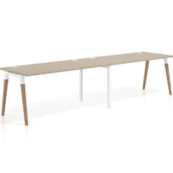 Mesa de oficina en continuidad Arki doble, patas de madera, fondo 80cm