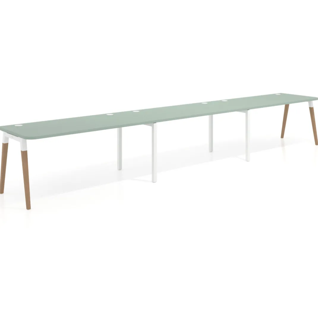 Mesa de oficina en continuidad Arki triple con bordes redondeados, fondo 80cm
