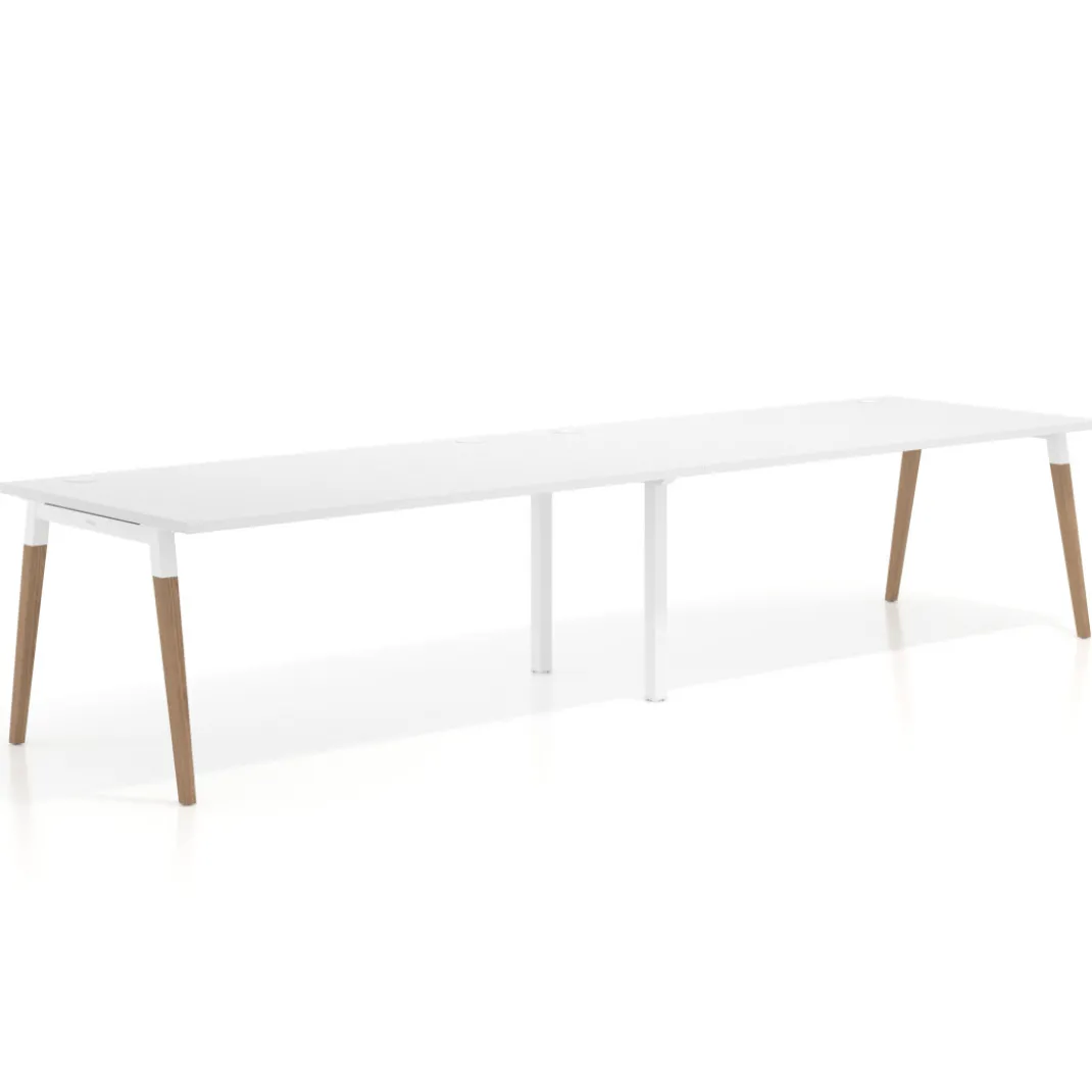 Mesa de oficina en continuidad Arki doble, patas de madera, fondo 100cm