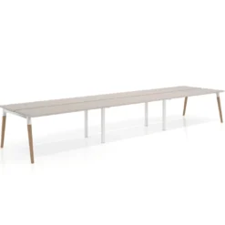 Mesa de oficina multipuesto Arki triple, fondo 126 cm, patas de madera