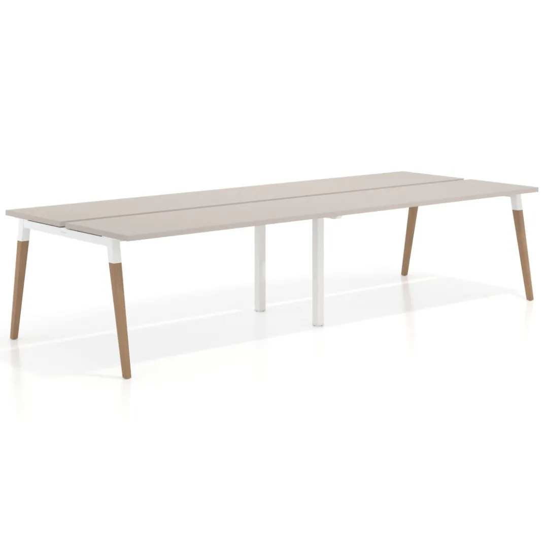 Mesa de oficina multipuesto Arki doble, fondo 126 cm, patas de madera