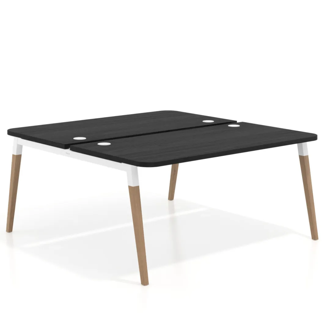 Mesa de oficina multipuesto Arki fondo 166 cm, sobre curvo