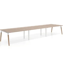 Mesa de oficina multipuesto Arki triple, fondo 126 cm, patas de madera