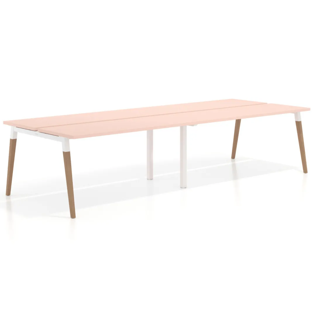 Mesa de oficina multipuesto Arki doble, fondo 126 cm, patas de madera