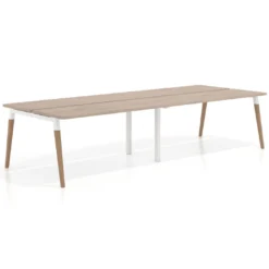 Mesa de oficina multipuesto Arki doble, fondo 126 cm, patas de madera