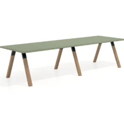 Mesa de oficina progresiva UvePro doble, fondo 100cm, estructura negra, patas de madera