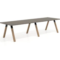 Mesa de oficina progresiva UvePro doble, fondo 100cm, estructura negra, patas de madera