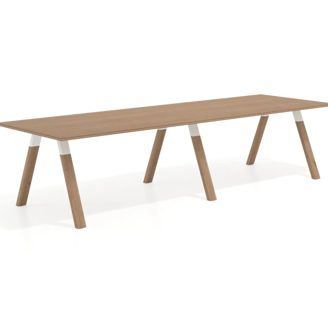 Mesa de oficina progresiva UvePro doble, fondo 100cm, estructura blanca, patas de madera