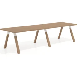 Mesa de oficina progresiva UvePro doble, fondo 100cm, estructura blanca, patas de madera